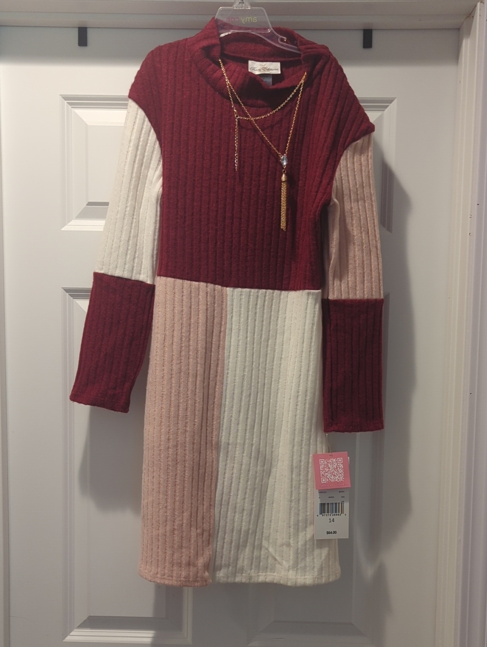 Rare Editions Burgundy, Blush & Cream Ribbed Colorblock Sweater Dress